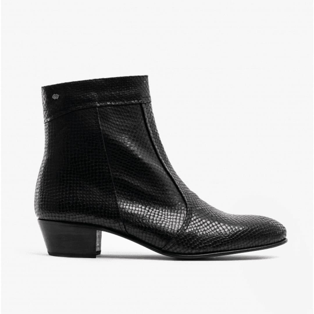 Club Cubano Club Cubano Black Snakeprint Cuban Heel Ankle Boots