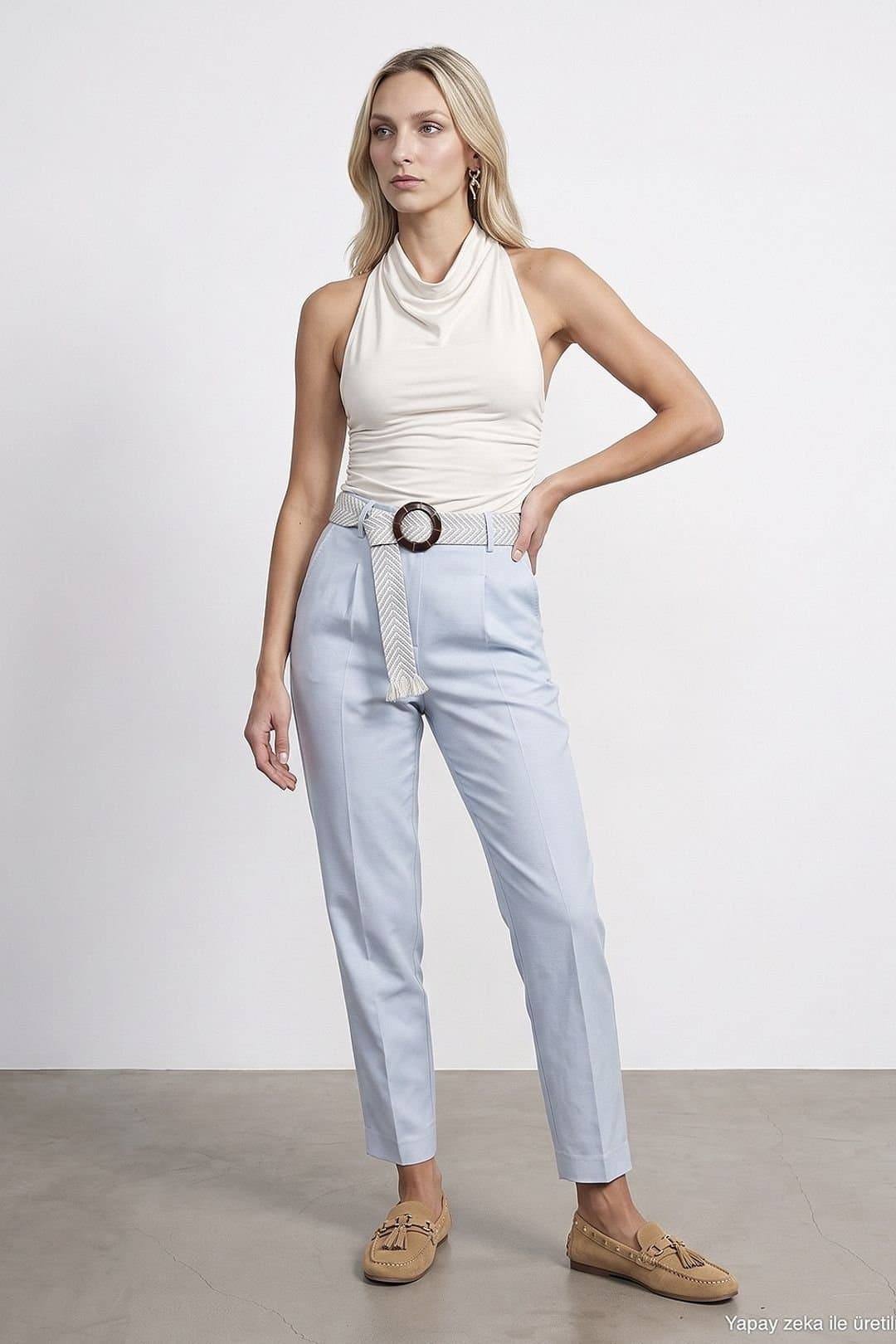 Dilvin Dilvin Women's Pleated Straight-Leg Crepe Trousers in Pale Blue