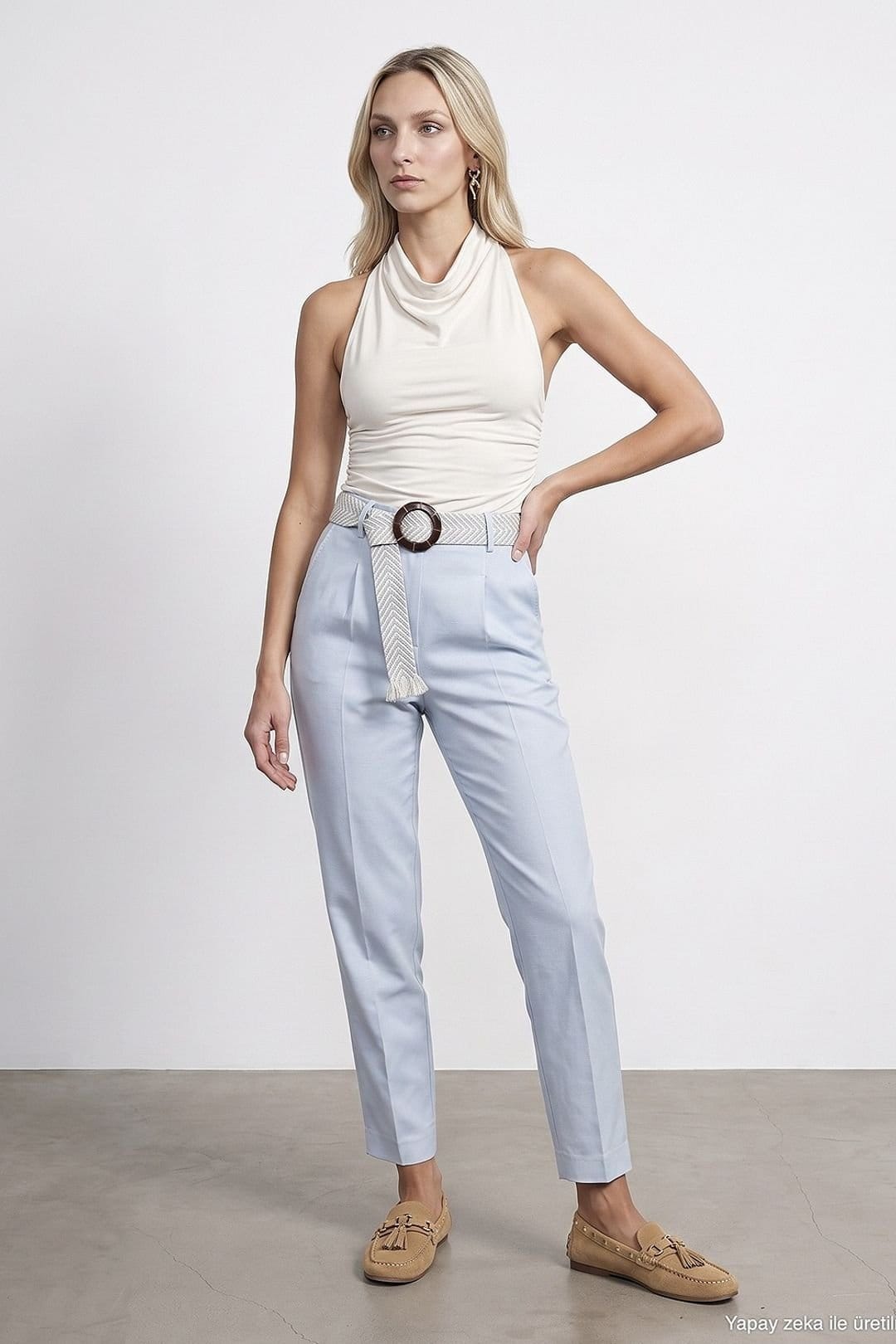 Dilvin Women's Pleated Straight-Leg Crepe Trousers in Pale Blue