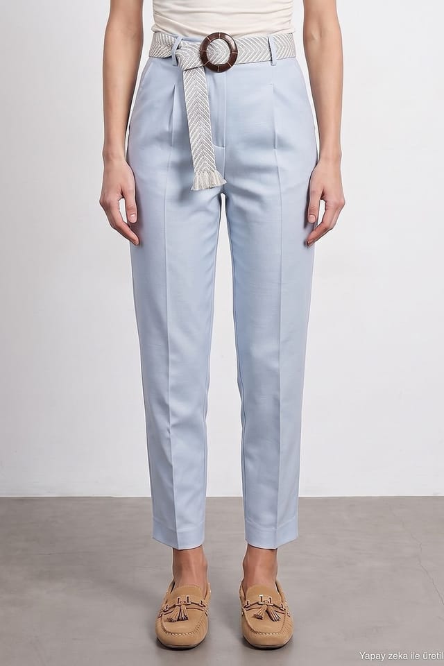 Dilvin Dilvin Women's Pleated Straight-Leg Crepe Trousers in Pale Blue - 3