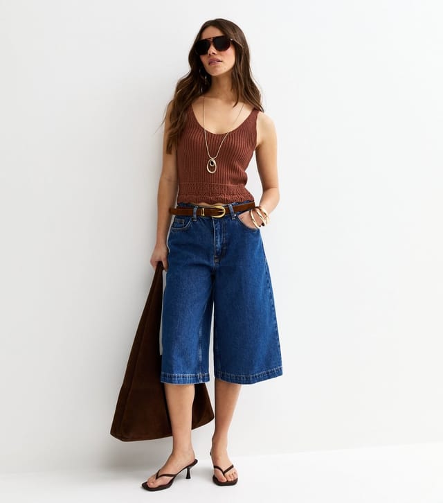 New Look Women's Petite Cotton Rich Brown Stitchy Vest Top New Look - 2