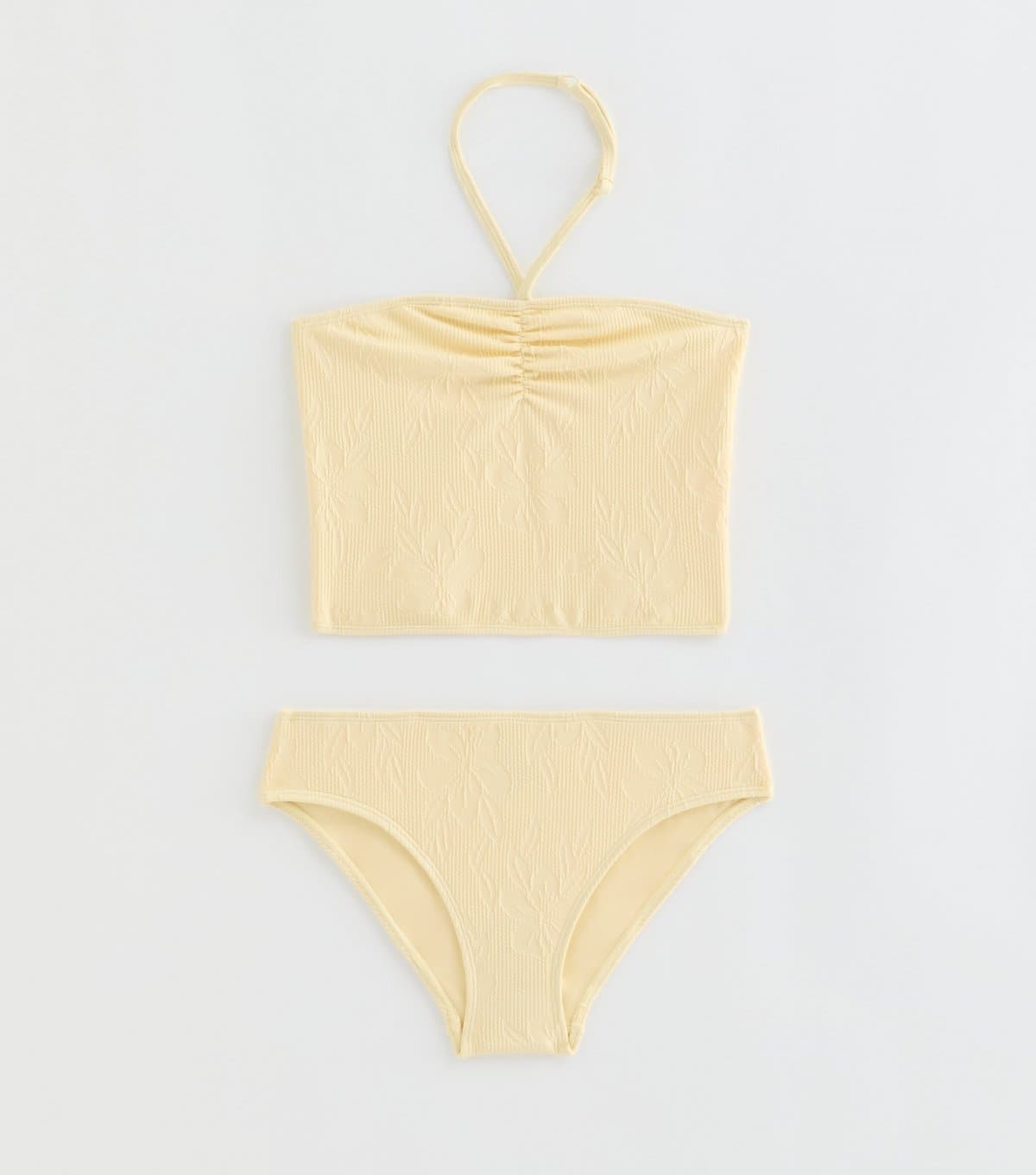 New Look Girls' Light Yellow Ruched Front Tankini Swim Set New Look