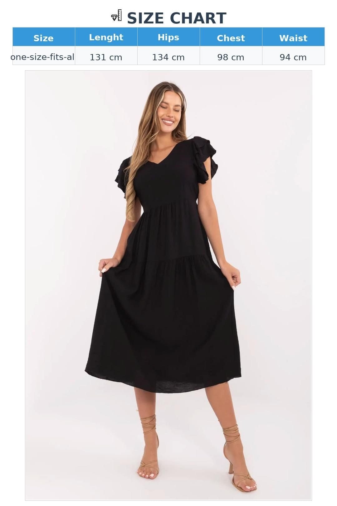 Love Lace Love Lace Women's Flared V Neck Midi Summer Dress Flutter Sleeves in Black - 4