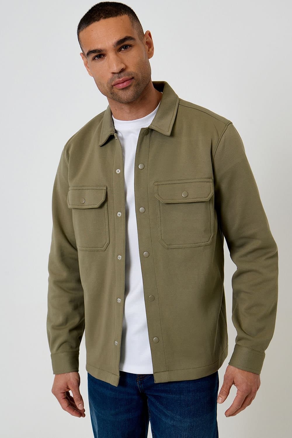 Threadbare Threadbare Men's Cotton Blend Popper Fastening Pique Shacket in Pale Green