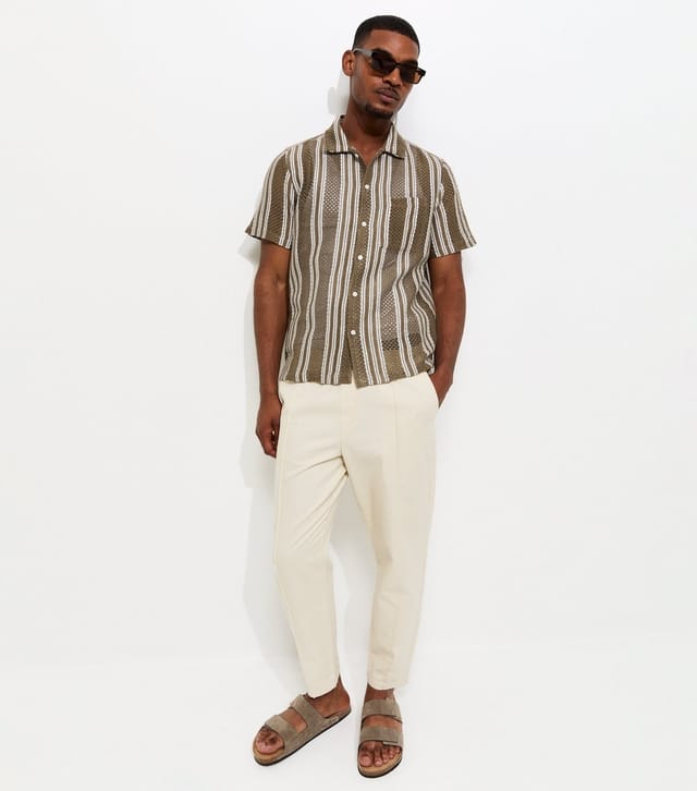 New Look Men's Light Khaki Textured Stripe Shirt New Look - 3