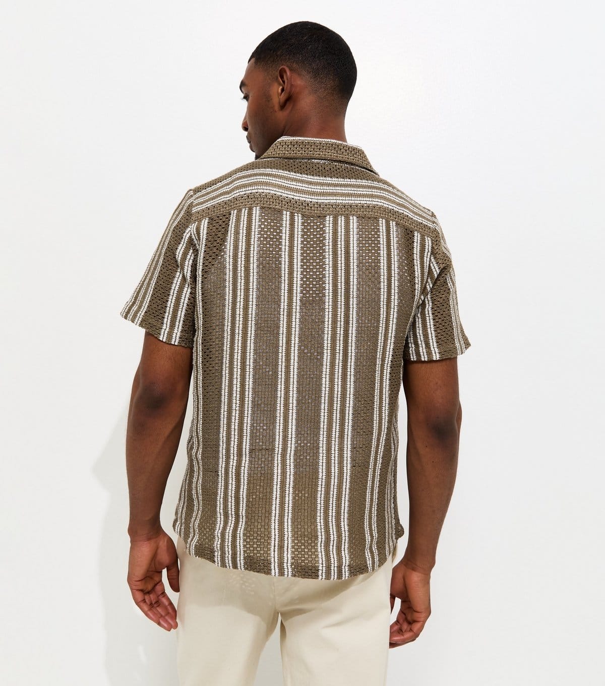 New Look Men's Light Khaki Textured Stripe Shirt New Look - 4
