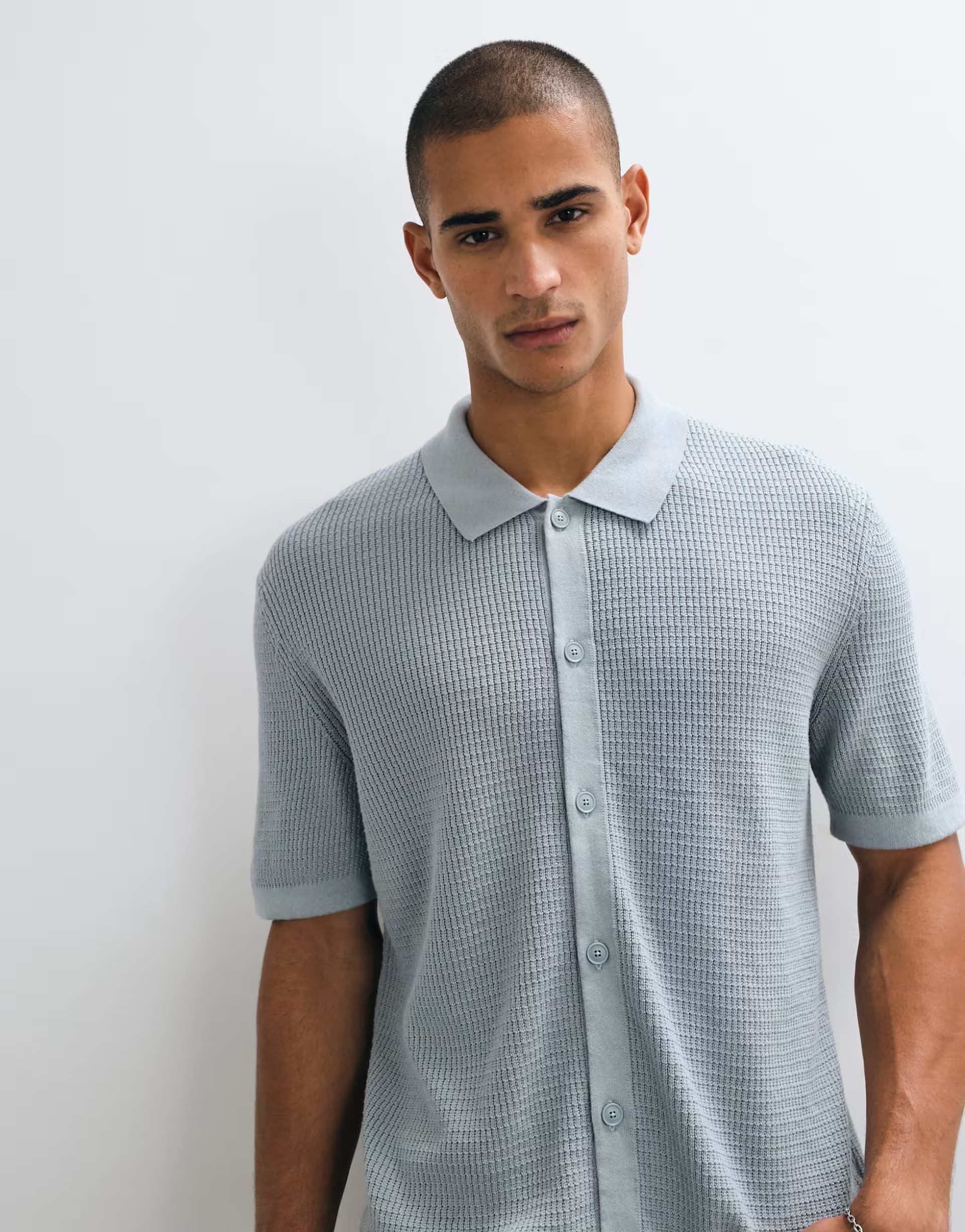 ASOS Boss Orange Akepalo relaxed fit button through knitted shirt in grey