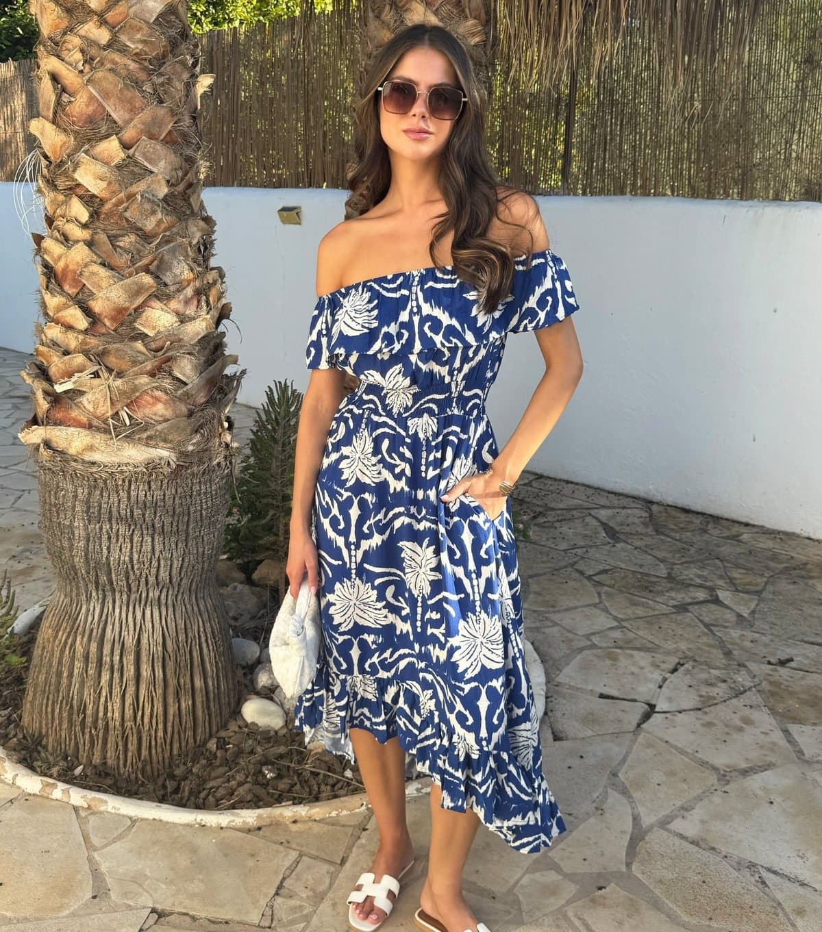 AX Paris Women's Blue Bardot Frill Hem Midi Dress AX Paris New Look