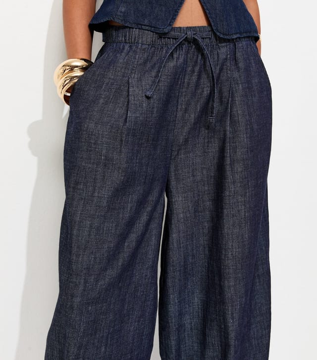 New Look Women's Navy Denim Tapered Balloon Leg Trousers New Look - 2