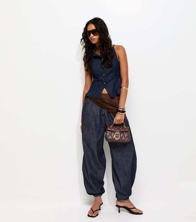 New Look Women's Navy Denim Tapered Balloon Leg Trousers New Look - 3