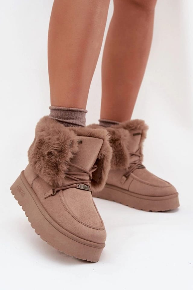Love Lace Love Lace Women's Snow Boots with Waterproof Membrane Platform Suede Fur Lining in Beige - 3
