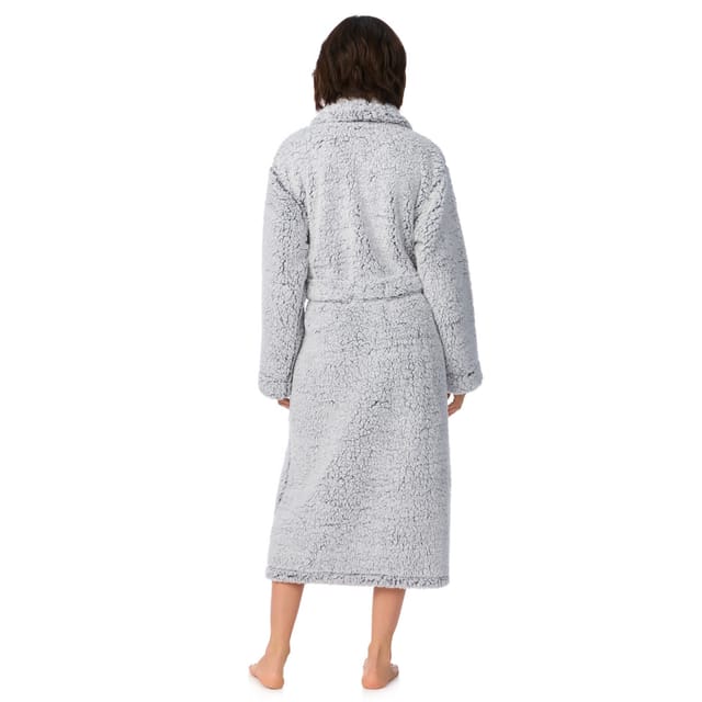 DKNY DKNY Women's 122cm Long Sleeve Shawl Collar Robe in Light Graphite Frosted Sherpa in Light Grey - 2