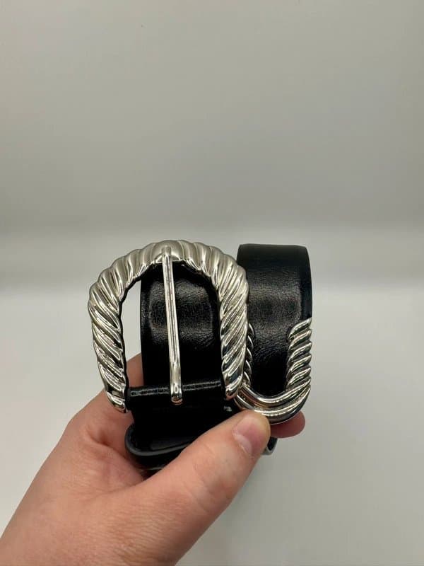 Vintage Dressing Vintage Western Statement Belt Black Silver Buckle Double Sided 39” Country Cowgirl