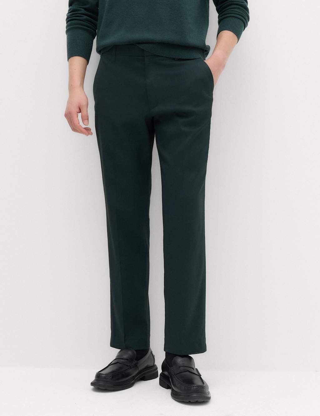 Marks & Spencer M&S Dark Evergreen Smart Stretch Trousers