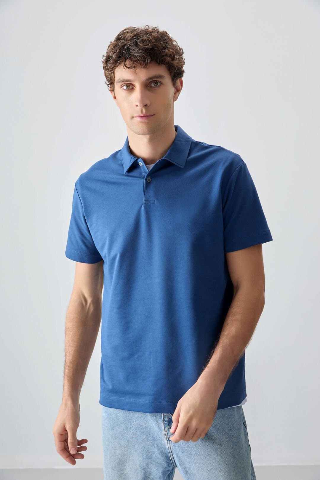 Tommy Life Tommy Life Men's Oversized Polo Collar T-Shirt in Mid Blue