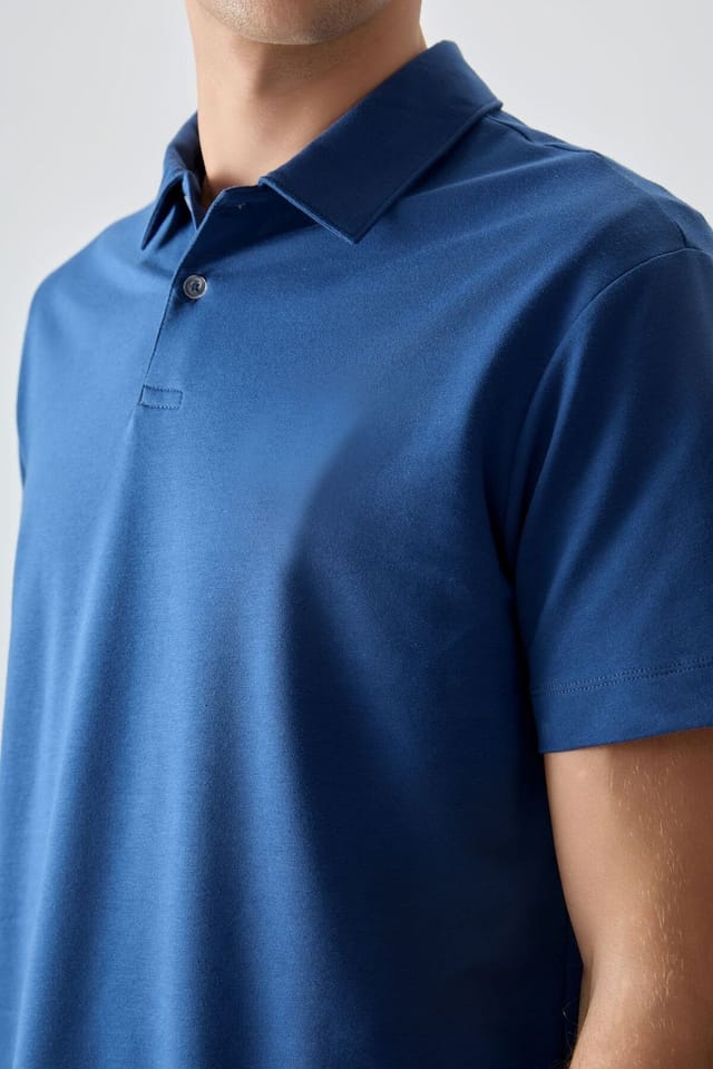 Tommy Life Tommy Life Men's Oversized Polo Collar T-Shirt in Mid Blue - 2