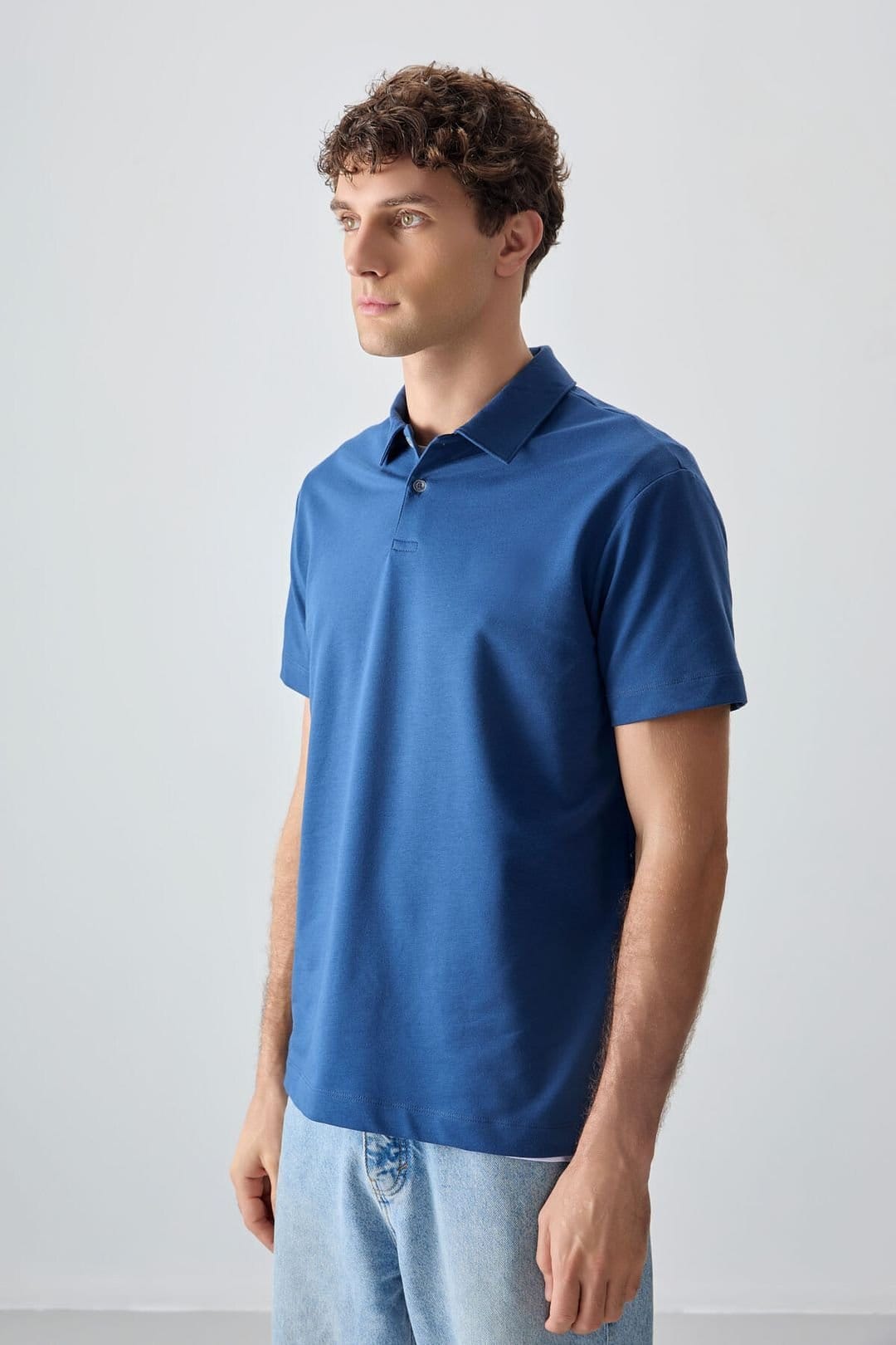 Tommy Life Tommy Life Men's Oversized Polo Collar T-Shirt in Mid Blue - 4
