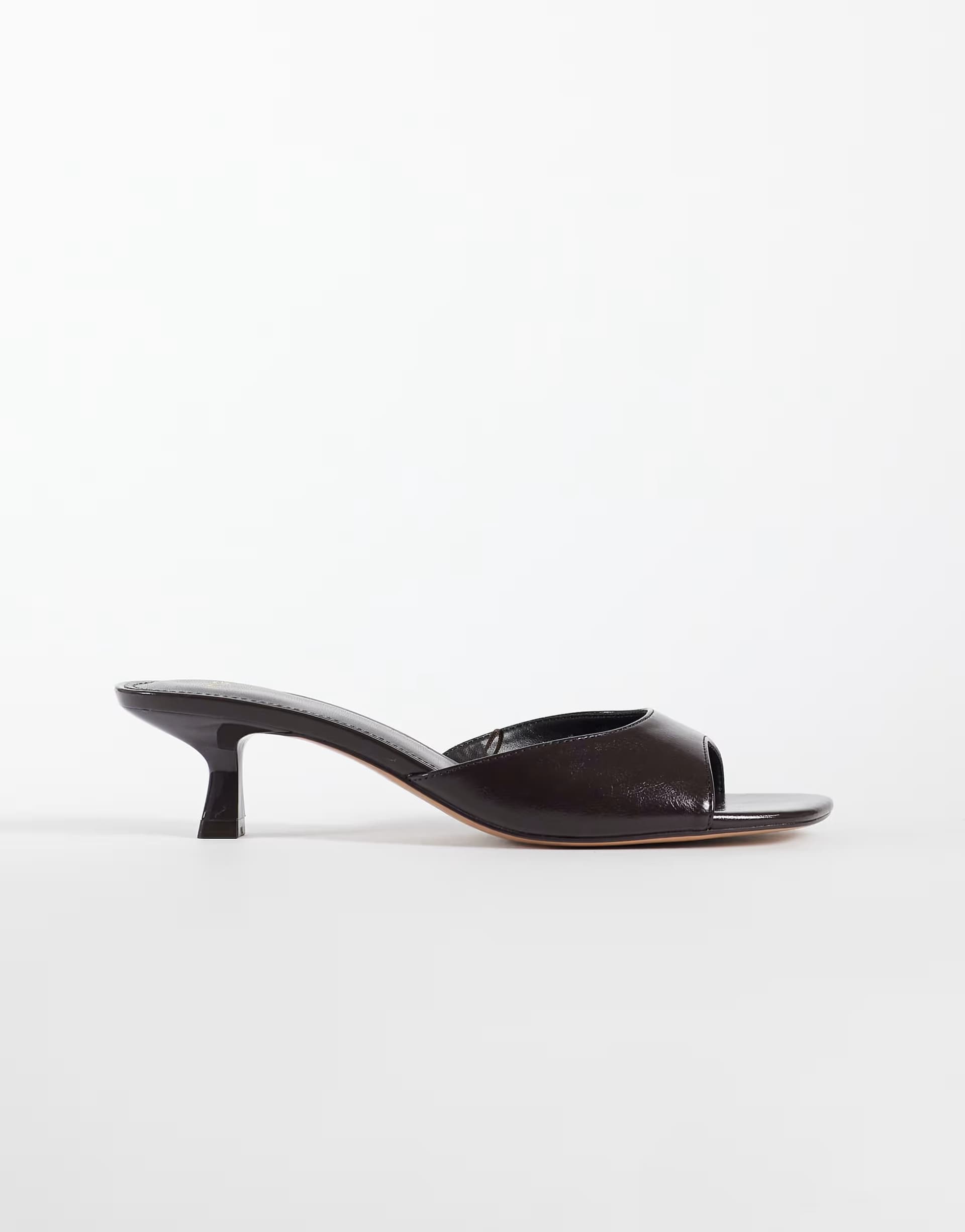 ASOS Mango featuring Hailey Bieber faux leather low heeled mule sandal in brown