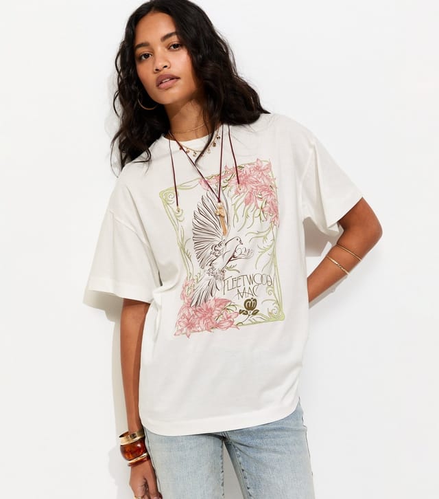 New Look Women's Off White Cotton Fleetwood Mac Oversized T-Shirt New Look - 2