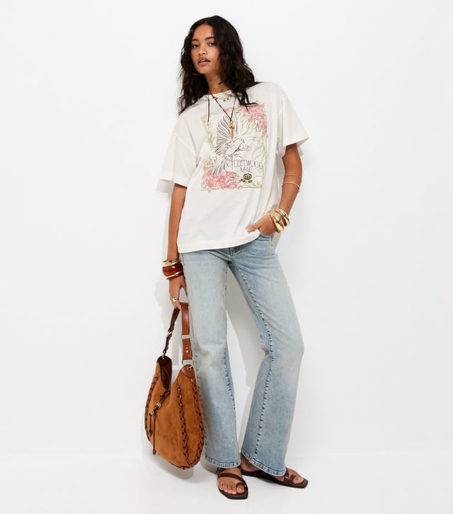 New Look Women's Off White Cotton Fleetwood Mac Oversized T-Shirt New Look - 3