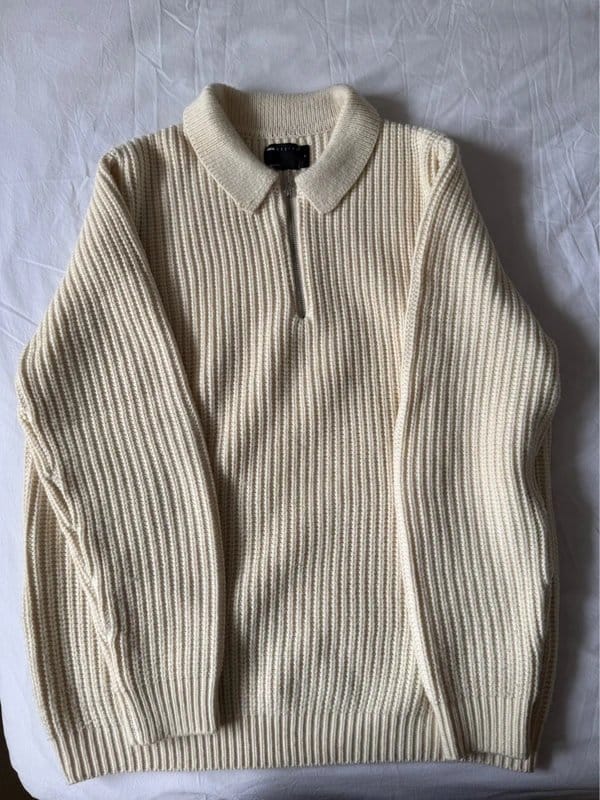ASOS ASOS Men’s quarter zip sweater in cream - 1