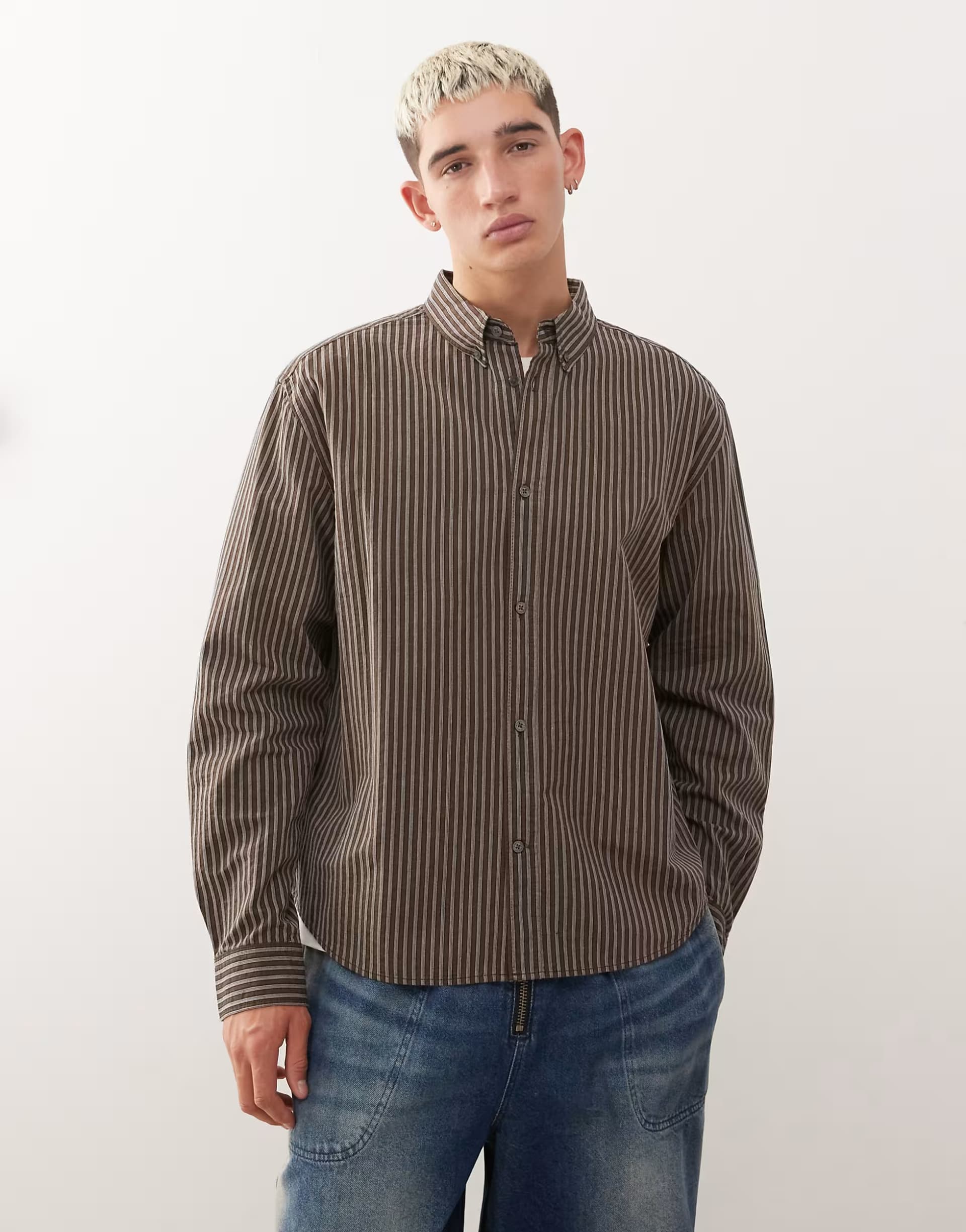 ASOS Weekday oversized long sleeve shirt in brown stripe