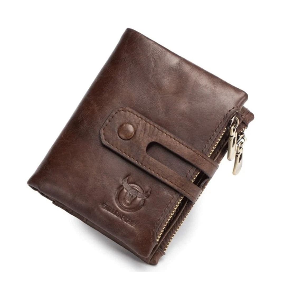 Nordara Nordara Men's Retro Genuine Leather RFID Blocking Bifold Wallet with Zip Coin Pocket in Brown
