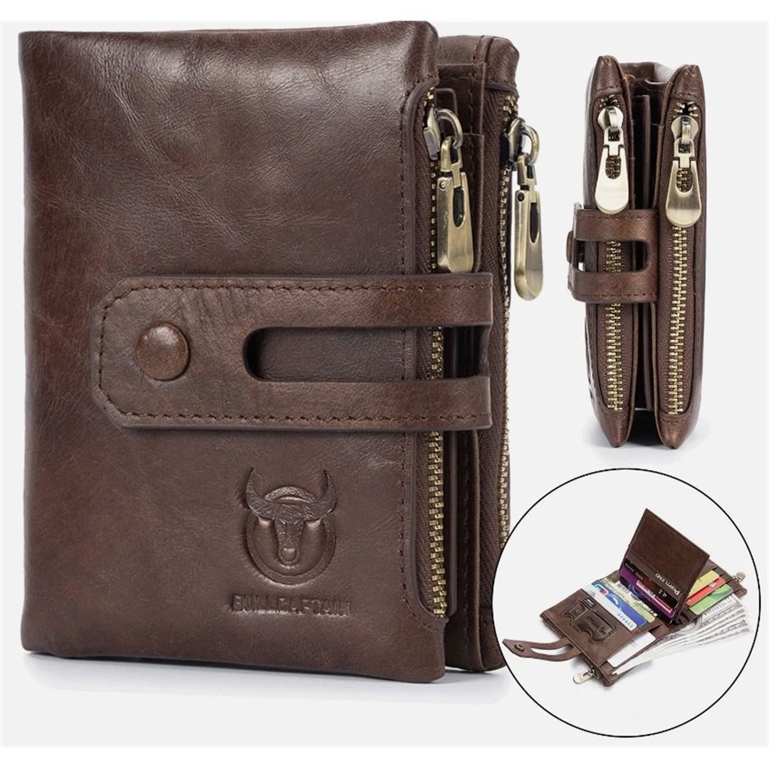 Nordara Nordara Men's Retro Genuine Leather RFID Blocking Bifold Wallet with Zip Coin Pocket in Brown - 3