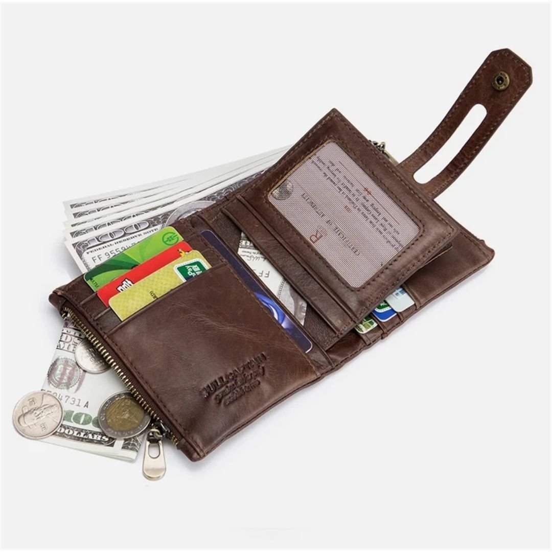 Nordara Nordara Men's Retro Genuine Leather RFID Blocking Bifold Wallet with Zip Coin Pocket in Brown - 4