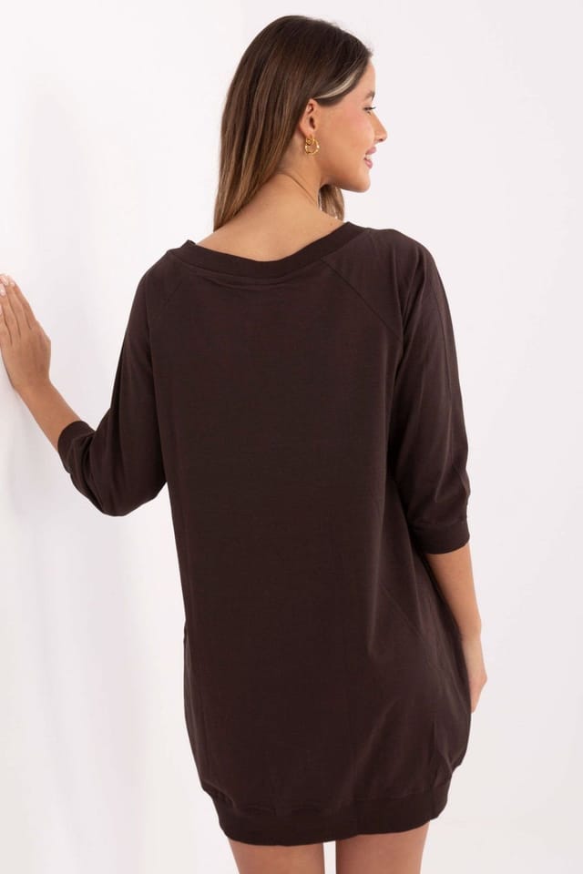 Love Lace Love Lace Women's Cotton Elastane Sweatshirt Dress With Pockets Style 223223 in Brown - 3