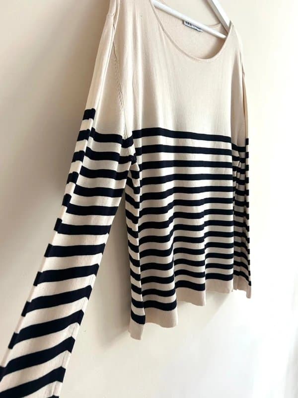 Zara 🤍Zara XL Cream & Navy Breton Stripe Lightweight Knit Top Parisian Chic Spring Summer Jumper🤍