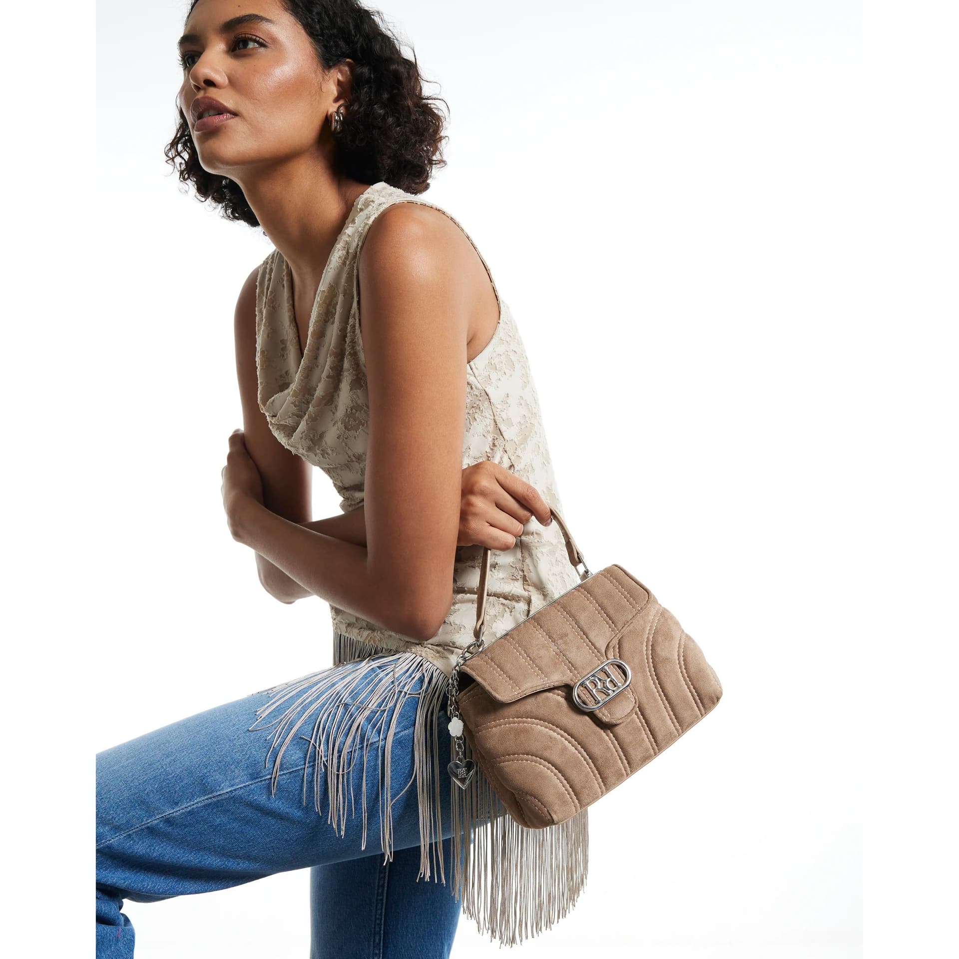 River Island River Island Womens Beige Quilted Top Handle Crossbody Bag