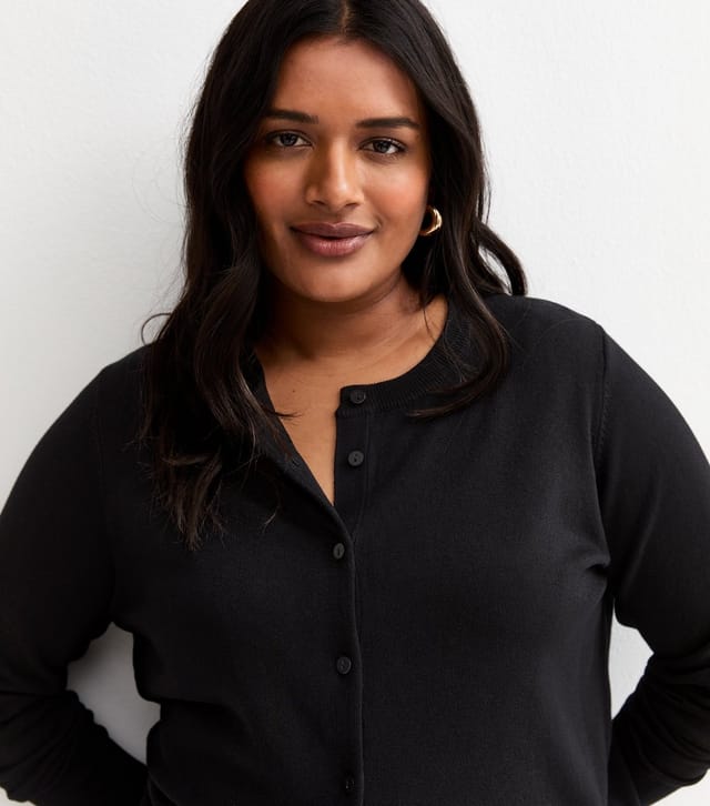 New Look Women's Plus Size Black Lightweight Crew Neck Cardigan Curves New Look - 2