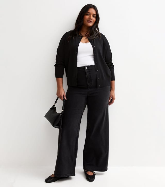 New Look Women's Plus Size Black Lightweight Crew Neck Cardigan Curves New Look - 3