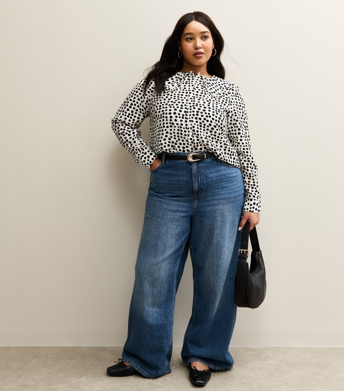 New Look Women's Plus Size White Spotty Frill Collar Shirt Curves New Look - 3