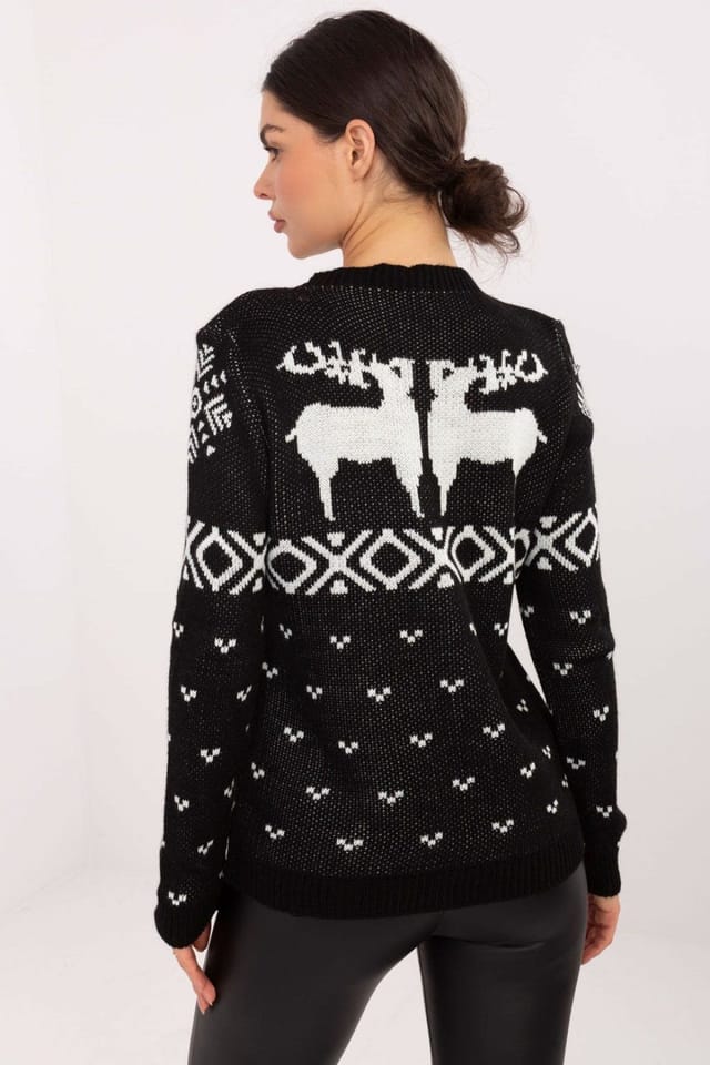 Love Lace Love Lace Women's Acrylic Casual Sweater with Heart Reindeer Print in Black - 3