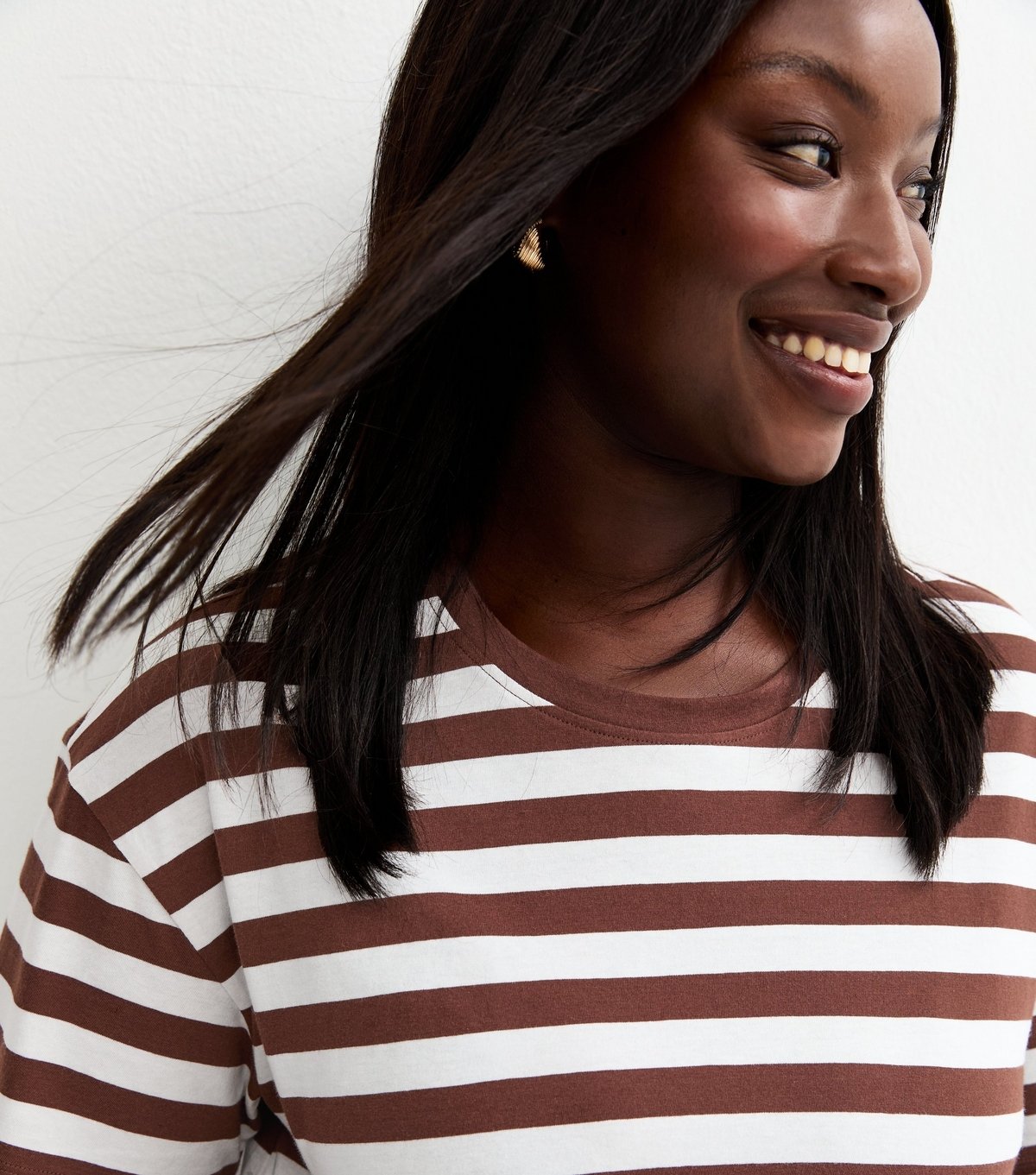 New Look Women's Plus Size Brown Striped Tie Front T-Shirt Curves New Look - 2