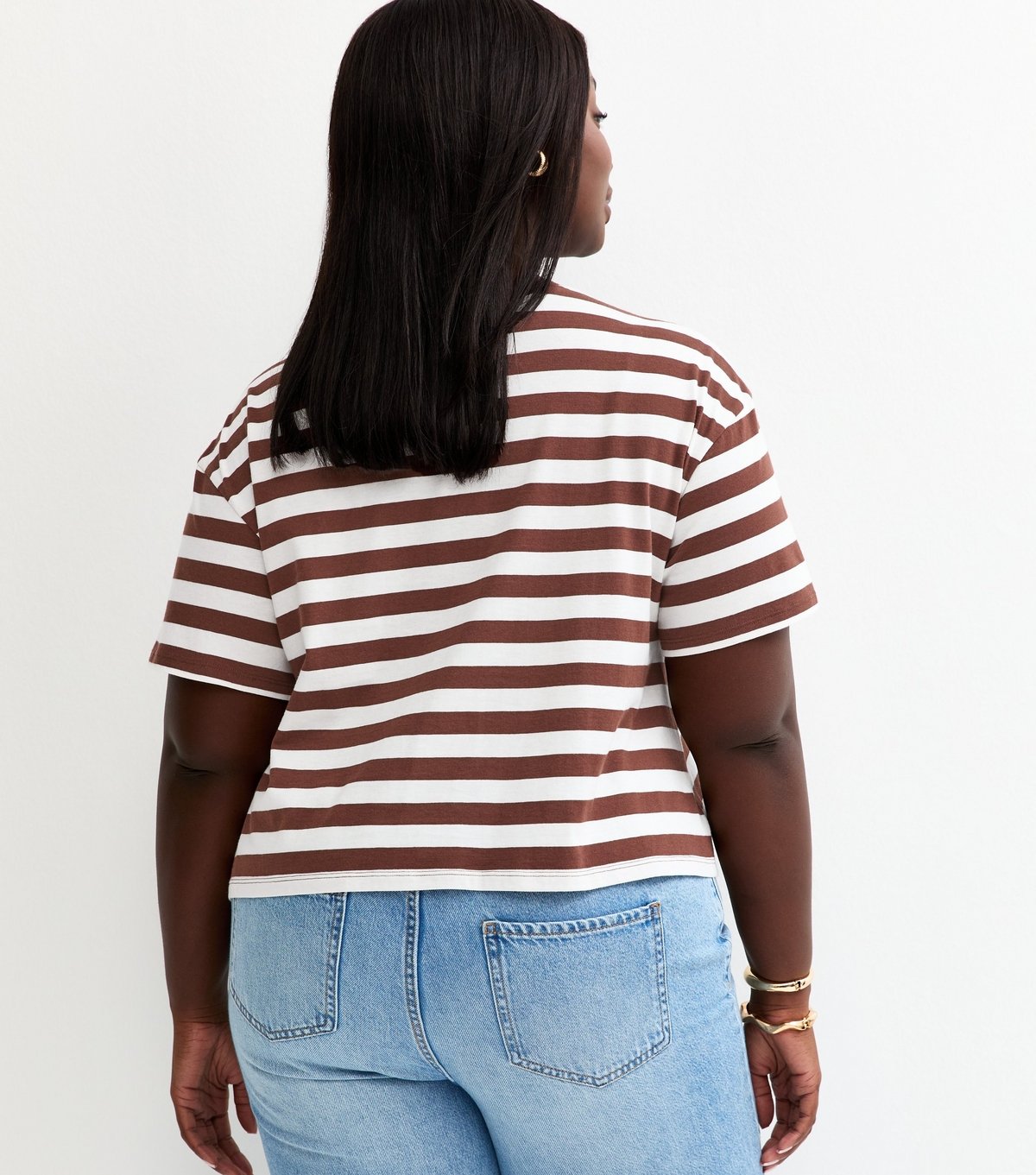 New Look Women's Plus Size Brown Striped Tie Front T-Shirt Curves New Look - 4