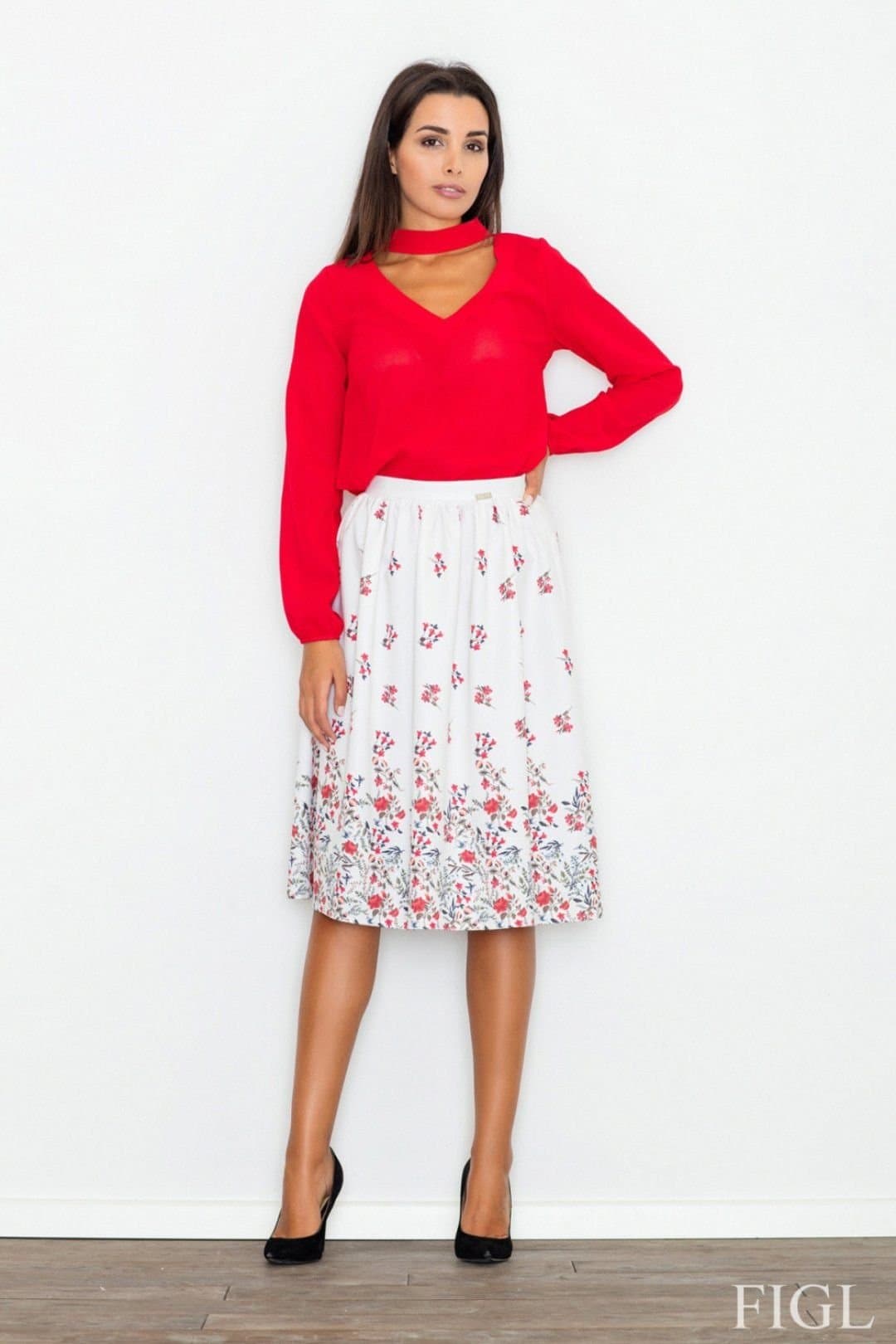 Love Lace Love Lace Women's Creased Waist Linedless Midi Skirt in White
