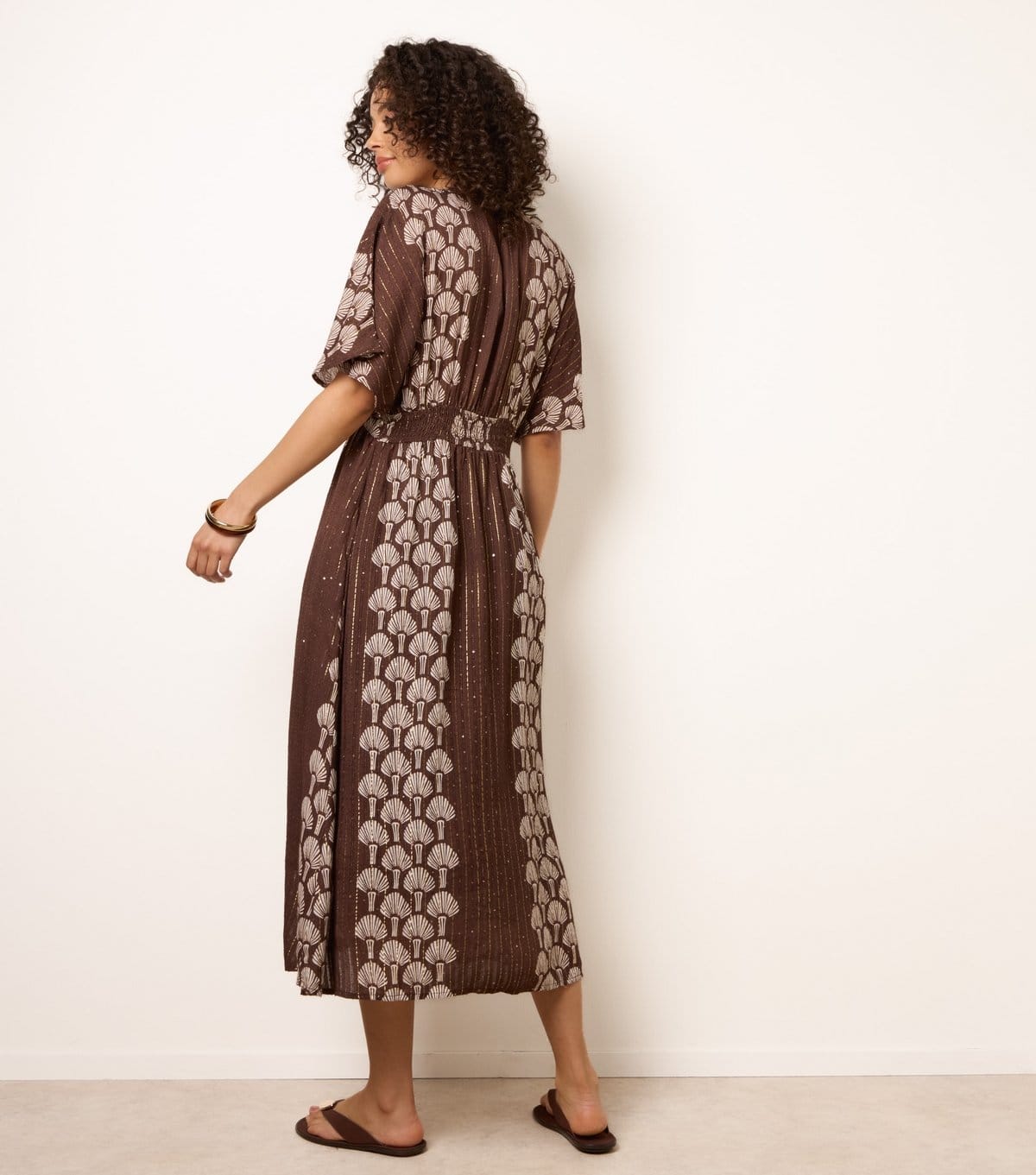 Blue Vanilla Women's Dark Brown Shell Print Embroidered Midi Dress Blue Vanilla New Look - 4