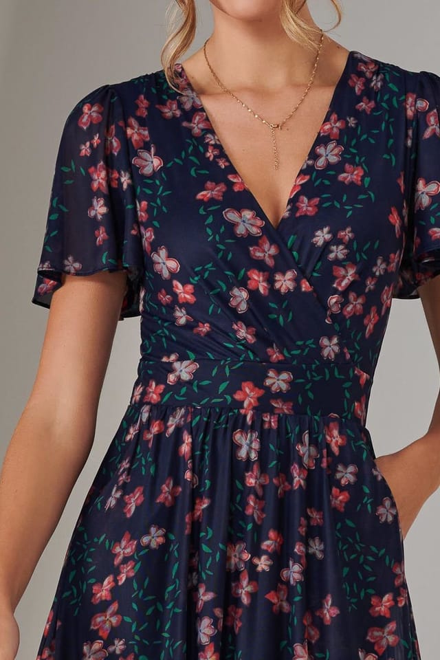 Jolie Moi Jolie Moi Women's Mesh Short Sleeve Midaxi Dress in Navy - 3