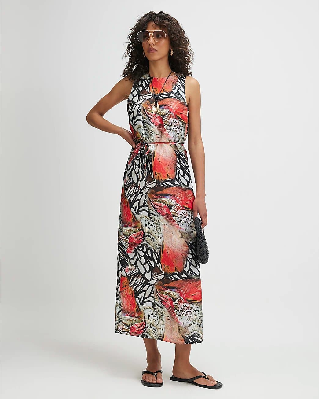 River Island River Island Womens Cream Printed Slip Midi Dress
