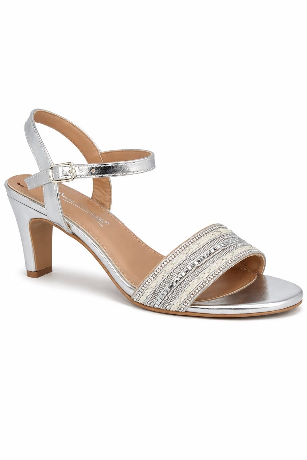 Anne Michelle Anne Michelle Women's Wide Fit Block Heel with Embellished Strap in Silver - 1