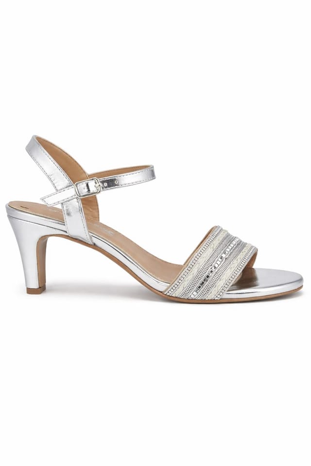 Anne Michelle Anne Michelle Women's Wide Fit Block Heel with Embellished Strap in Silver - 2