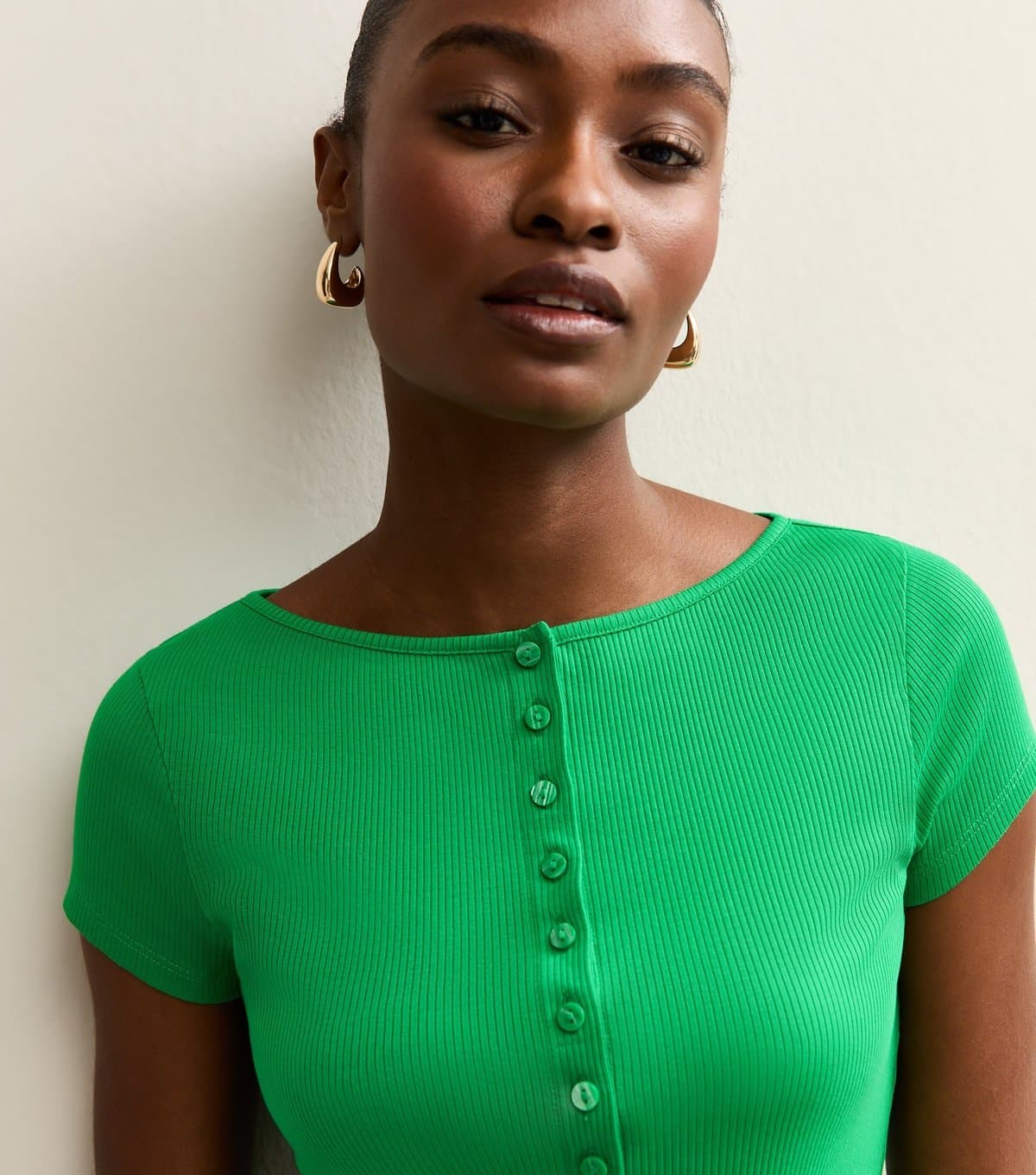 New Look Women's Dark Green Button Through Baby Tee New Look