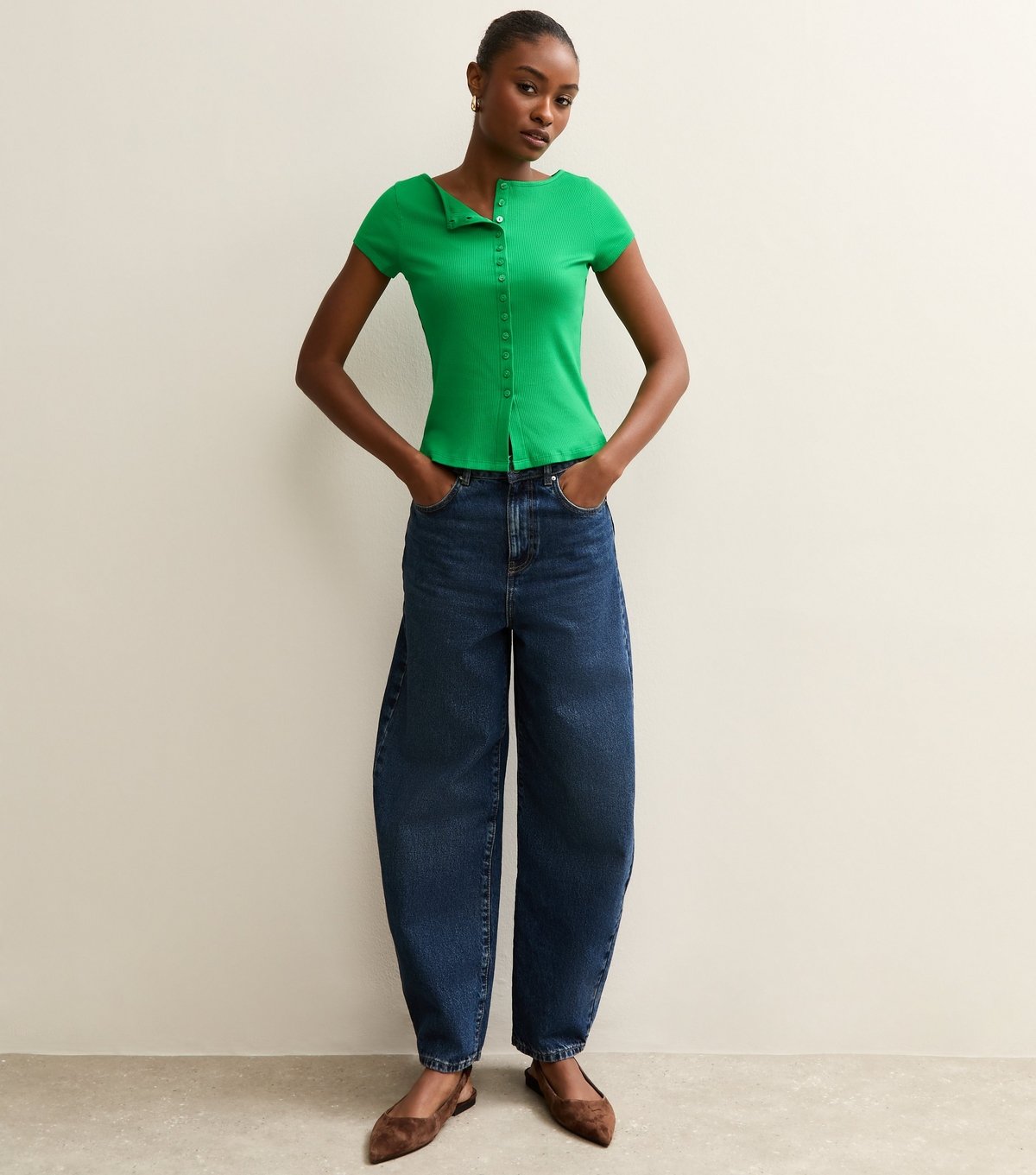 New Look Women's Dark Green Button Through Baby Tee New Look - 3