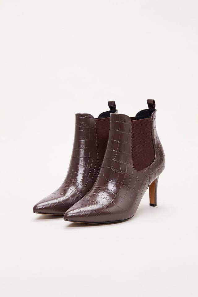 Phase Eight Phase Eight Women's Croc Effect Leather Ankle Boot in Chocolate - 2