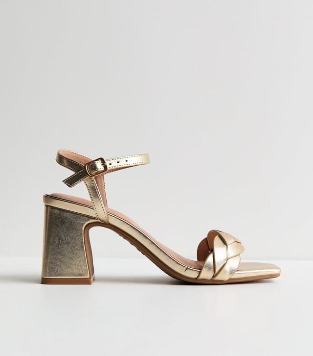 New Look Women's Gold Faux Leather Braided Block Heel Sandals Vegan New Look - 2