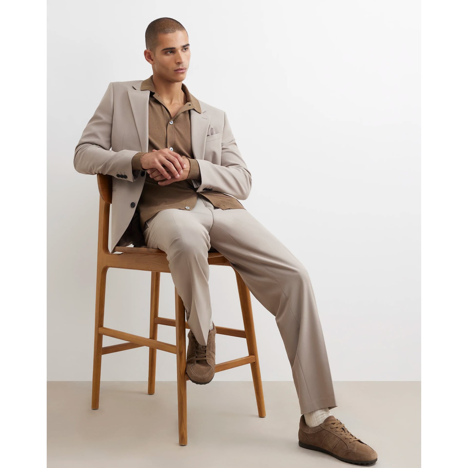 River Island Mens River Island Beige Relaxed Fit Suit Trousers