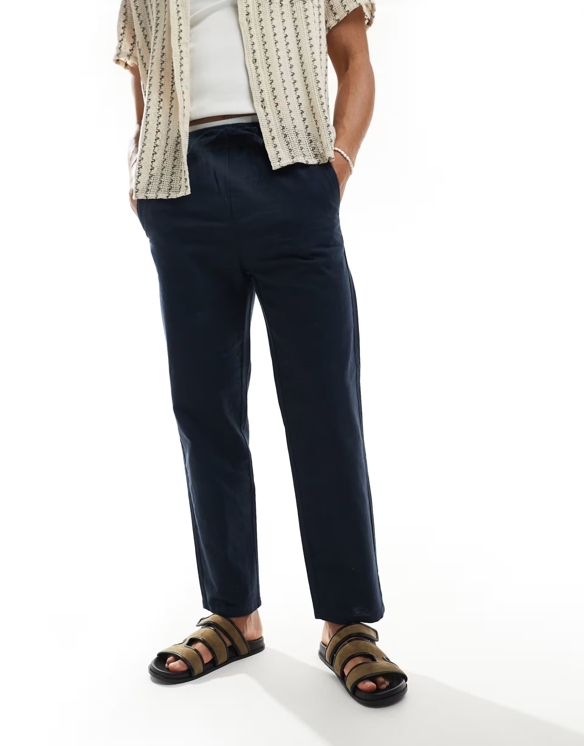 ASOS ONLY & SONS linen mix loose fit trousers in navy